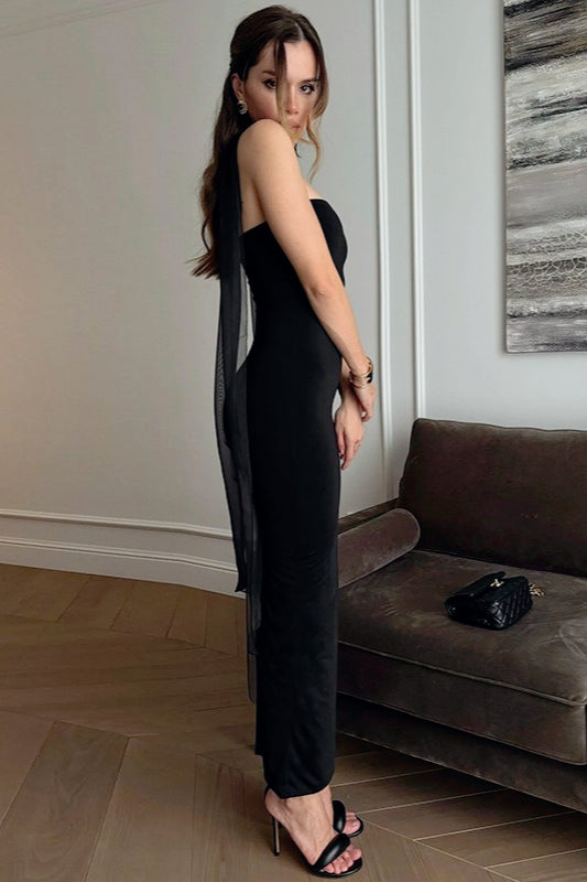 Halter Neck Strapless Bow Ruched Bodycon Midi Dress