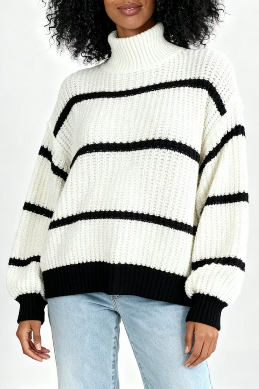 Contrast Stripe Turtleneck Relaxed Knit Sweater 3