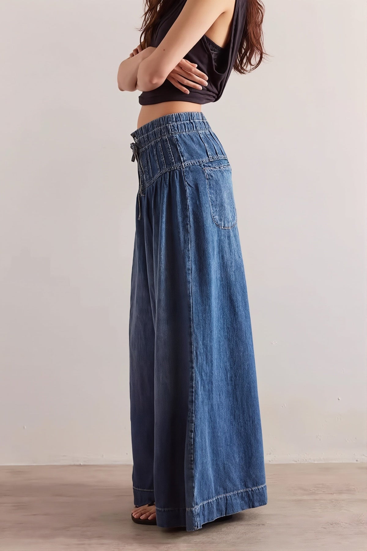 Casual Drawstring Wide Leg Jeans