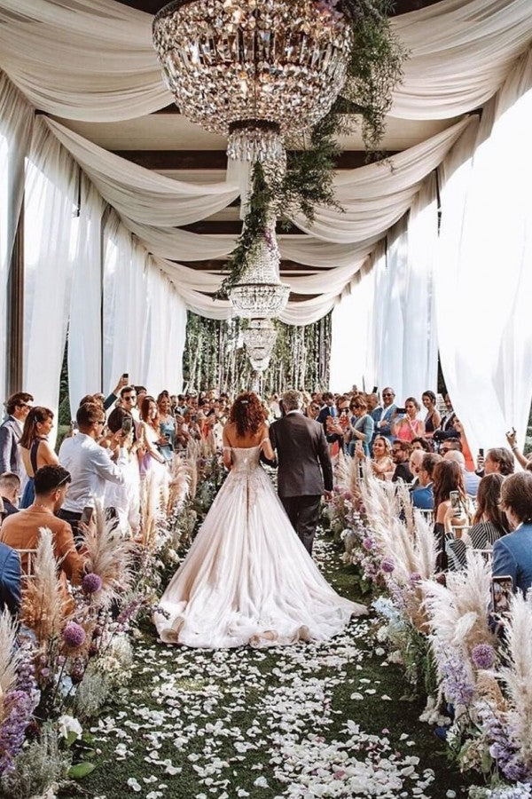 Champagne Tulle Bridal Dress Off-the-Shoulder With Appliques - Fashionpara
