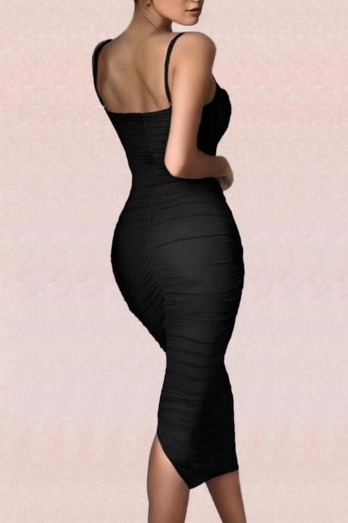 Chance Bodycon Wrap Midi Dress - Classic Black - Fashionpara