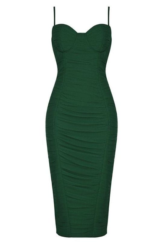 Chance Bodycon Wrap Midi Dress - Emerald Green - Fashionpara