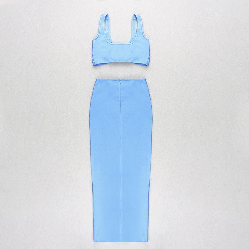 KittenAlarm - Charisma Twisted Crop Top & High Waist Slit Hem Skirt Set