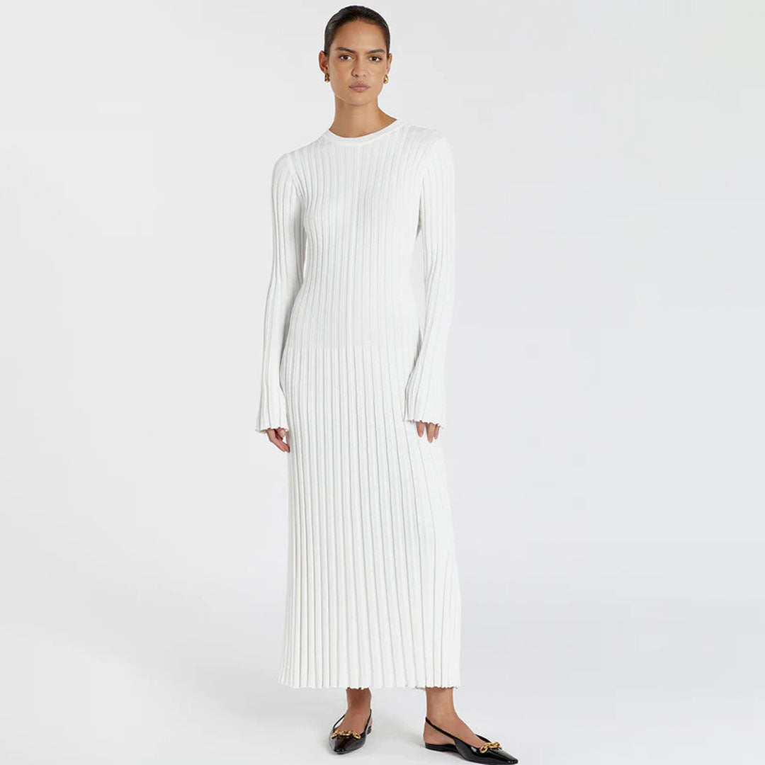 Charming Ribbed Knit Maxi Sweater Dress for Elegant Vacations