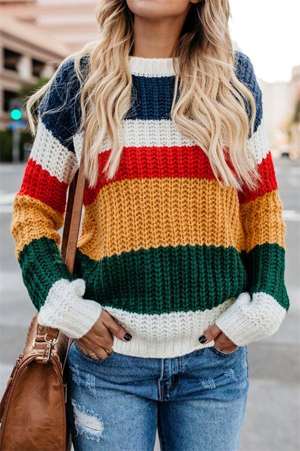 RadyRin Chasing The Rainbow Striped Sweater for Cozy Style
