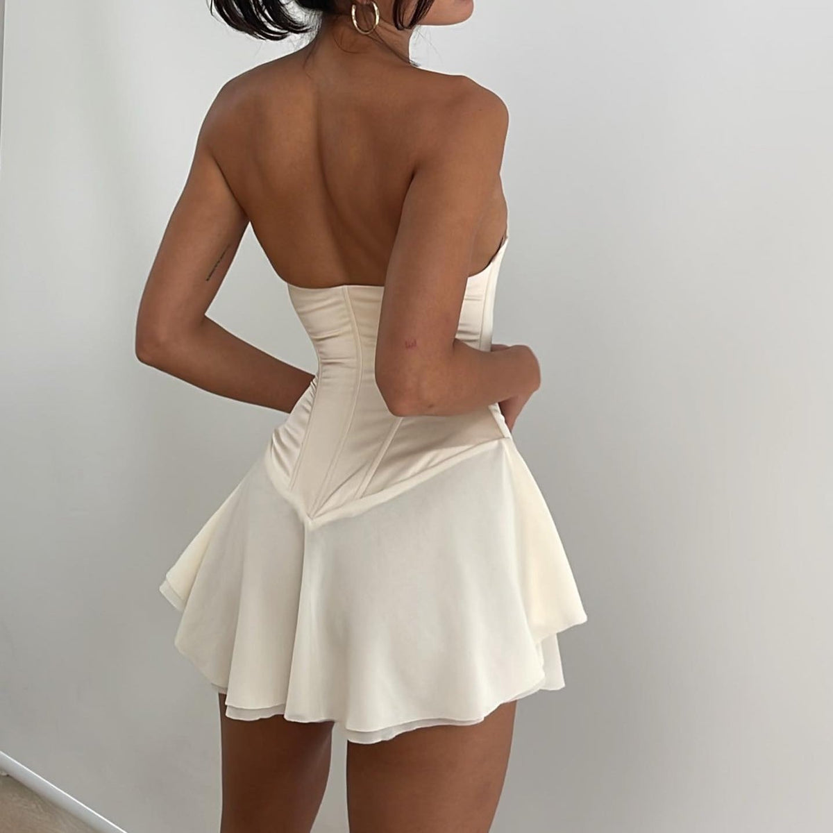 Strapless Lace-Up Corset Flared Skirt Mini Dress 3