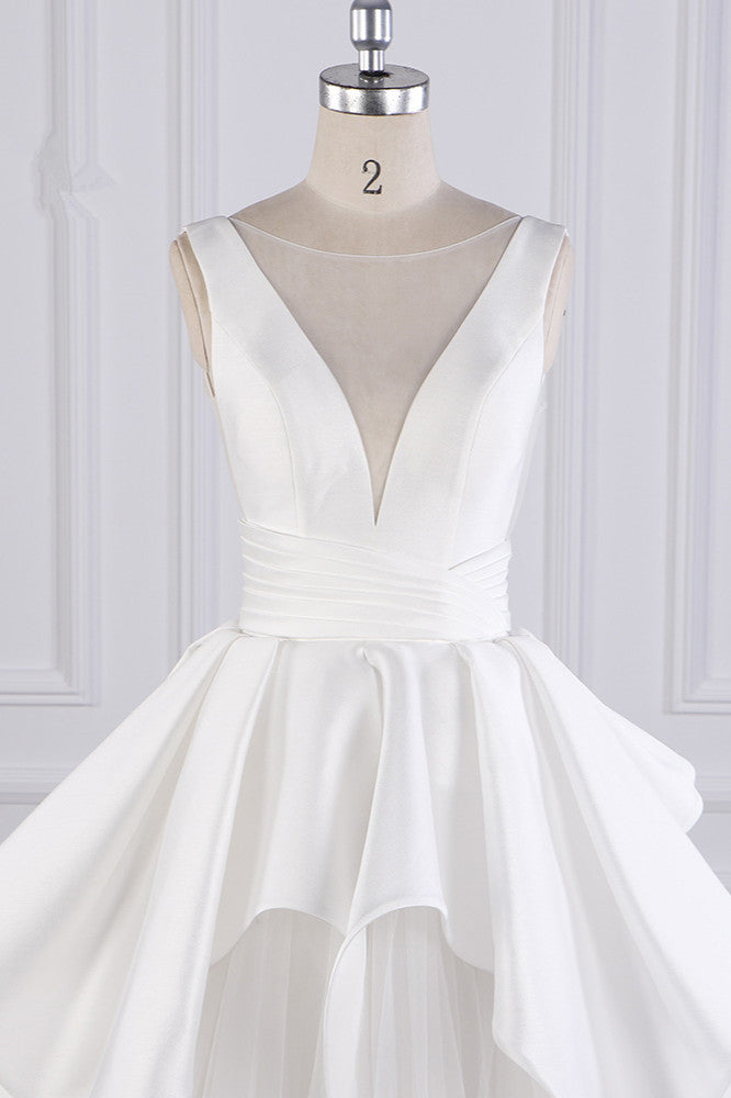 Chic Ball Gown Jewel Layers Tulle Wedding Dress White Sleeveless Ruffles Bridal Gowns - Fashionpara