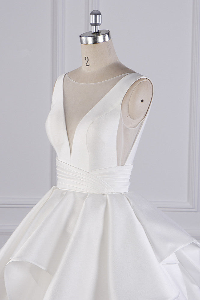 Chic Ball Gown Jewel Layers Tulle Wedding Dress White Sleeveless Ruffles Bridal Gowns - Fashionpara