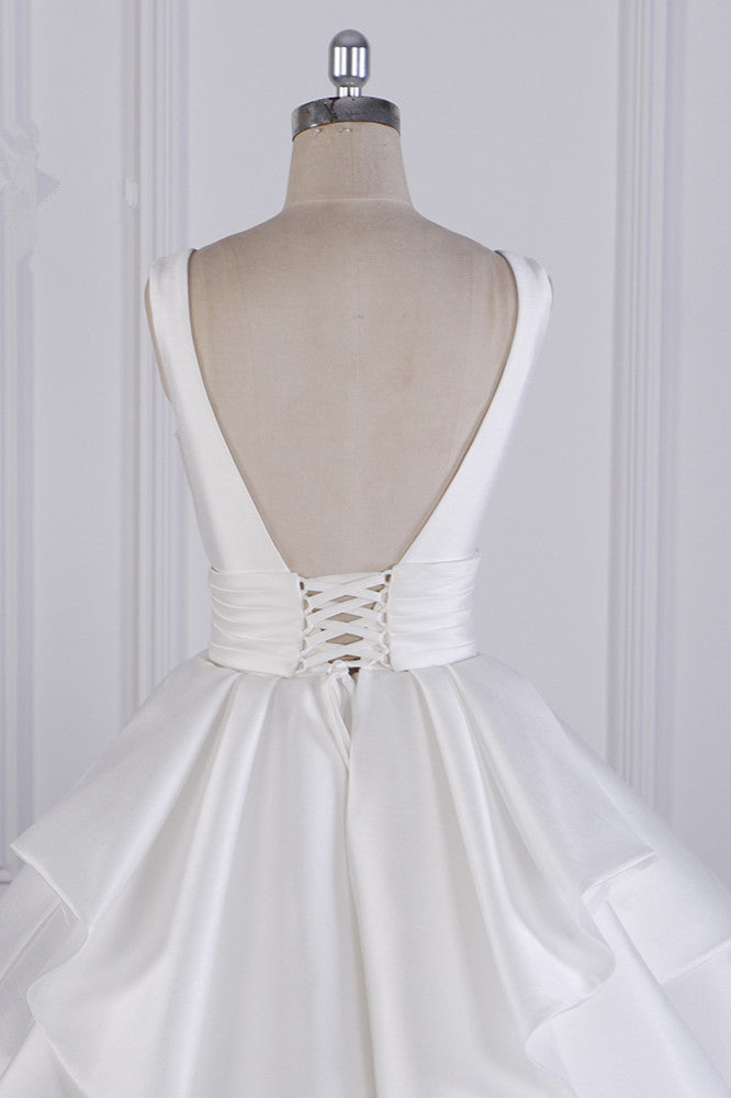 Chic Ball Gown Jewel Layers Tulle Wedding Dress White Sleeveless Ruffles Bridal Gowns - Fashionpara
