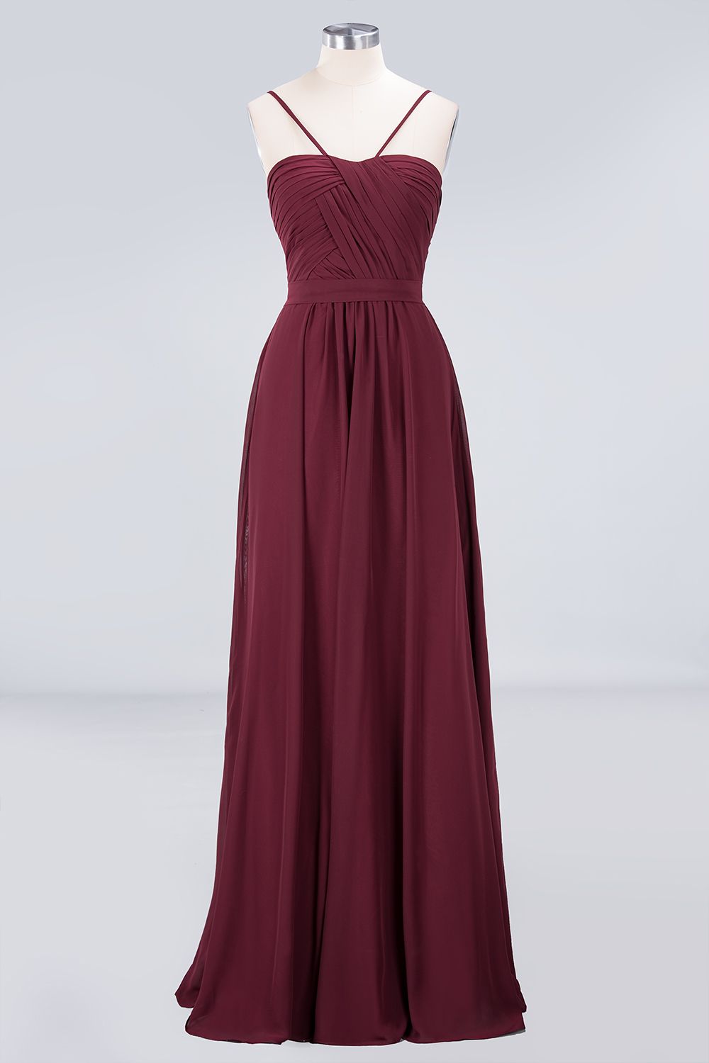 Chic Burgundy Sweetheart Long Bridesmaid Dresses With Spaghetti-Straps - Fashionpara