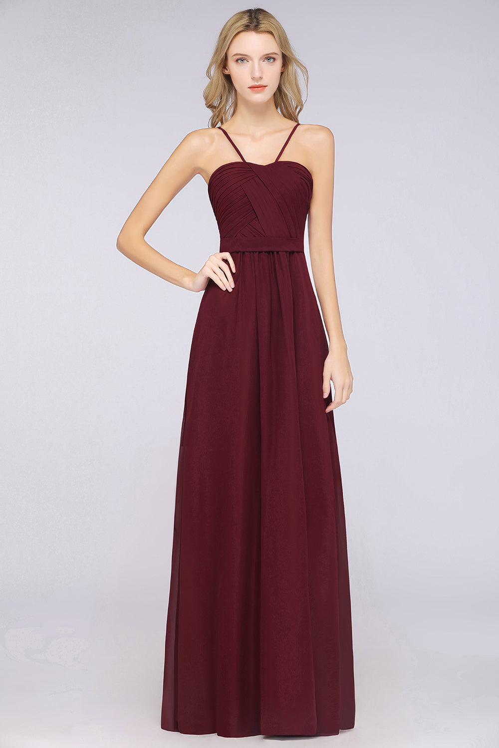 Chic Burgundy Sweetheart Long Bridesmaid Dresses With Spaghetti-Straps - Fashionpara