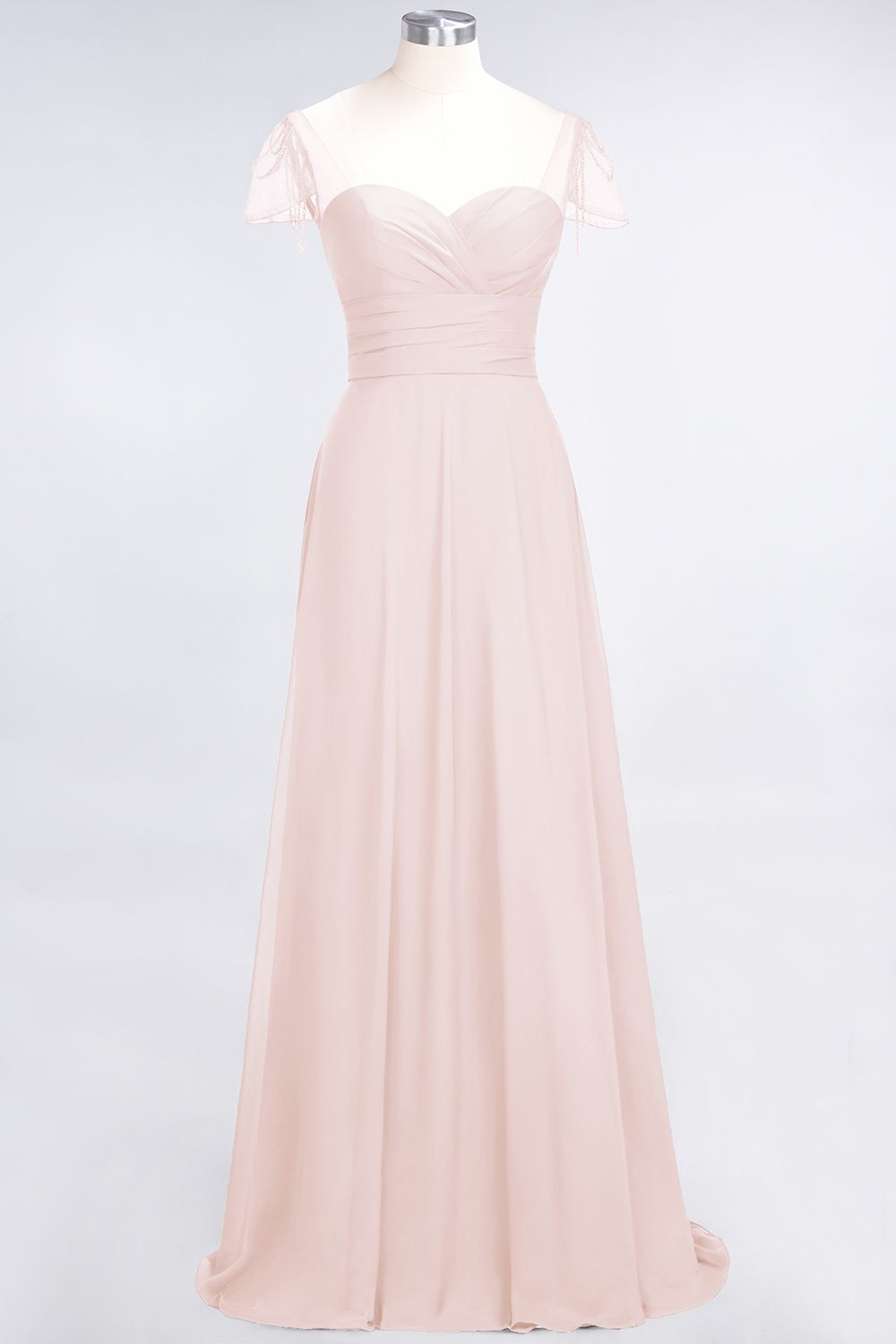 Chic Chiffon Sweetheart Cap-Sleeves Ruffle Bridesmaid dresses with Beadings - Fashionpara