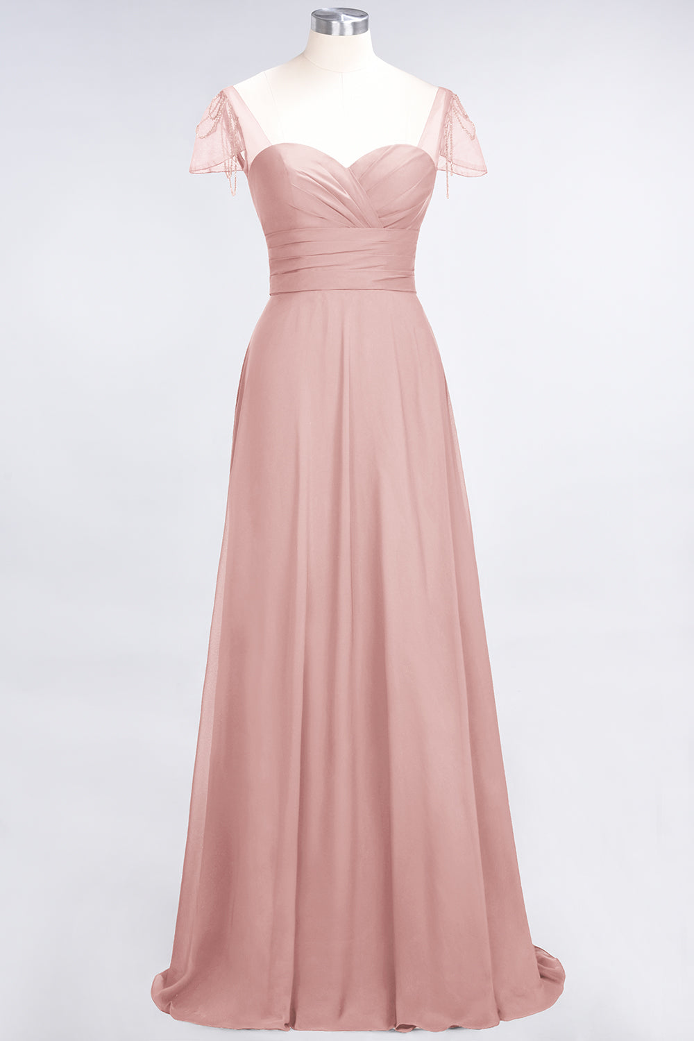 Chic Chiffon Sweetheart Cap-Sleeves Ruffle Bridesmaid dresses with Beadings - Fashionpara