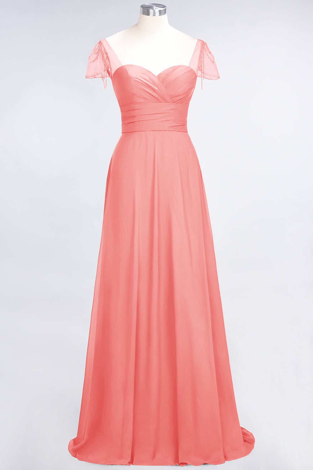 Chic Chiffon Sweetheart Cap-Sleeves Ruffle Bridesmaid dresses with Beadings - Fashionpara