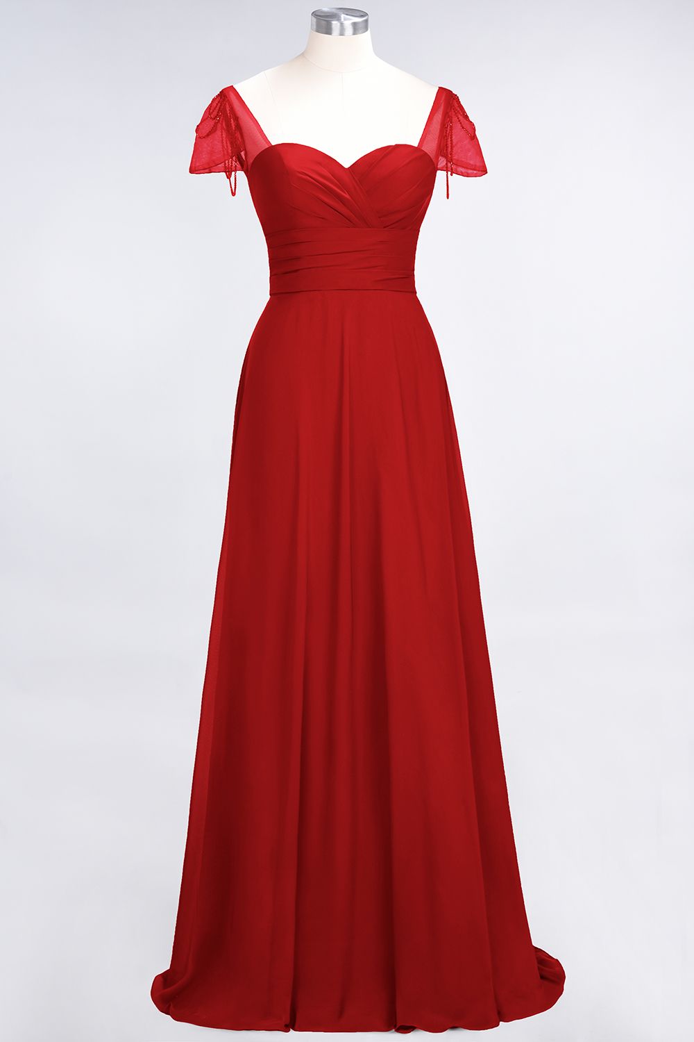 Chic Chiffon Sweetheart Cap-Sleeves Ruffle Bridesmaid dresses with Beadings - Fashionpara
