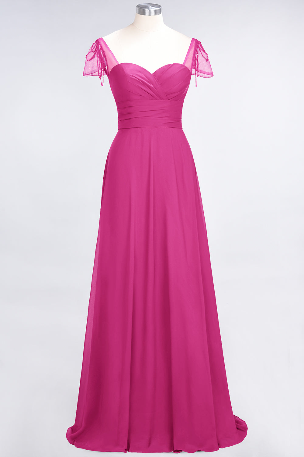 Chic Chiffon Sweetheart Cap-Sleeves Ruffle Bridesmaid dresses with Beadings - Fashionpara