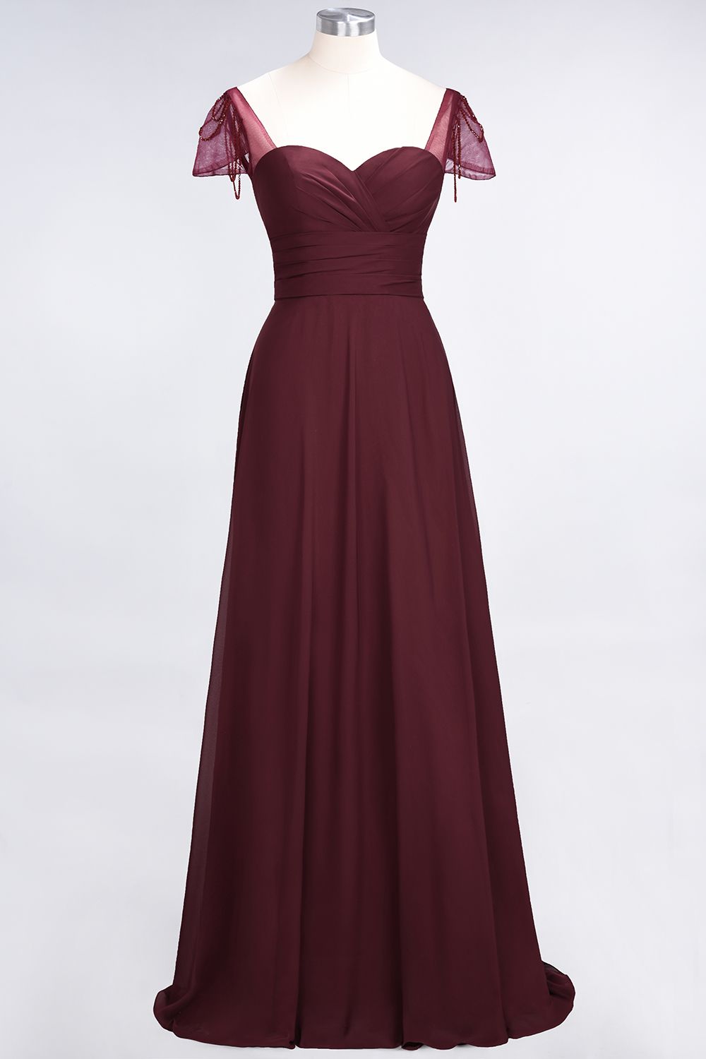 Chic Chiffon Sweetheart Cap-Sleeves Ruffle Bridesmaid dresses with Beadings - Fashionpara