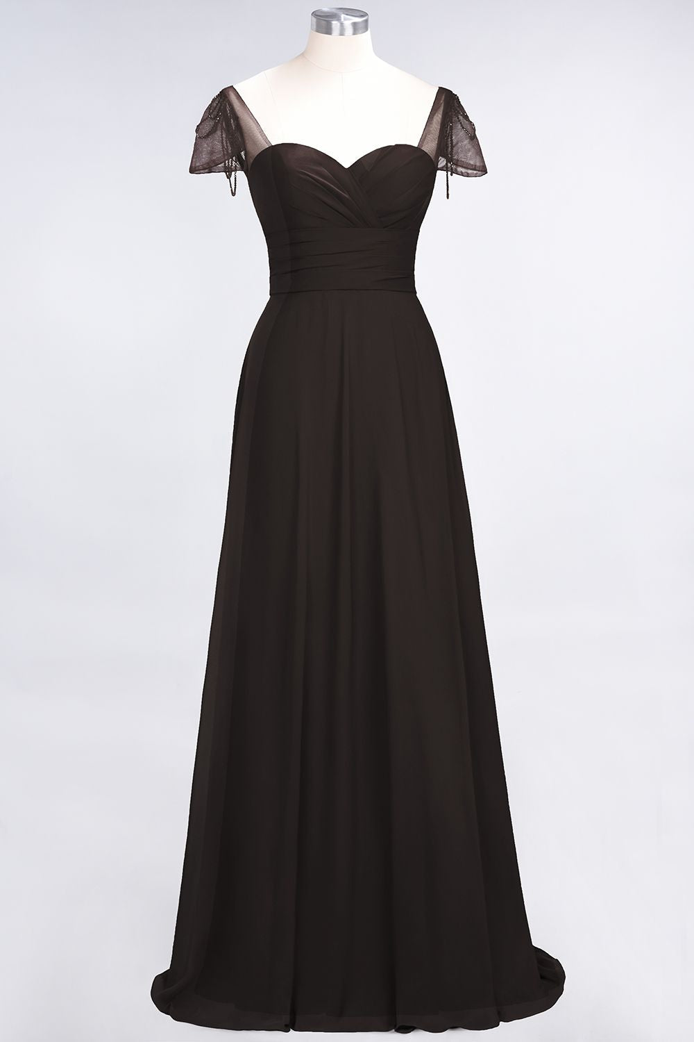 Chic Chiffon Sweetheart Cap-Sleeves Ruffle Bridesmaid dresses with Beadings - Fashionpara