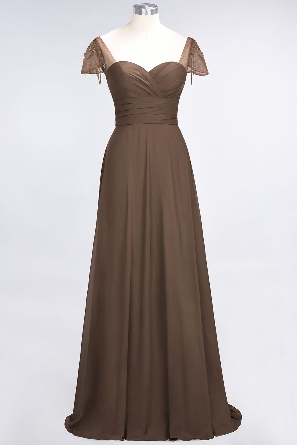 Chic Chiffon Sweetheart Cap-Sleeves Ruffle Bridesmaid dresses with Beadings - Fashionpara
