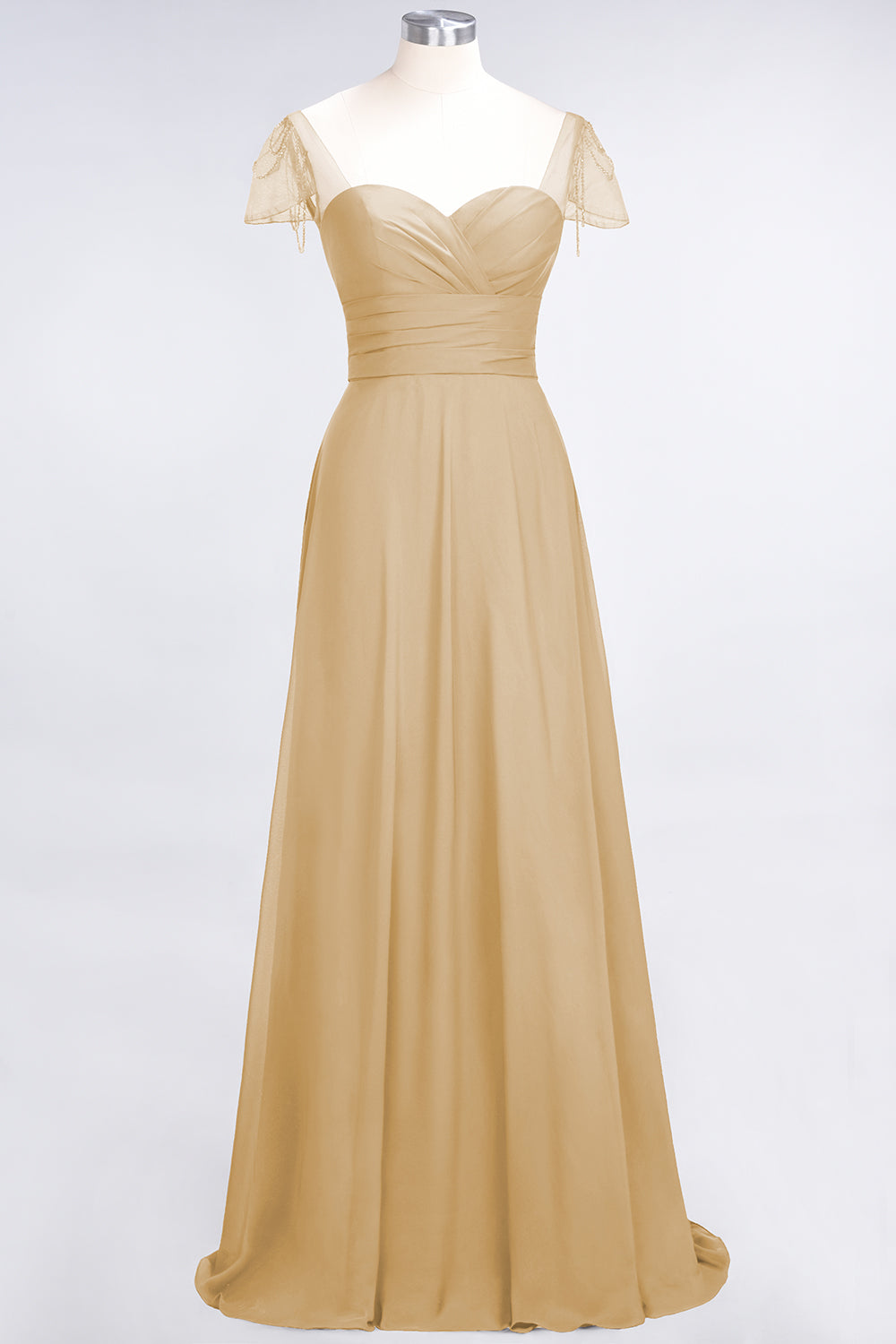 Chic Chiffon Sweetheart Cap-Sleeves Ruffle Bridesmaid dresses with Beadings - Fashionpara
