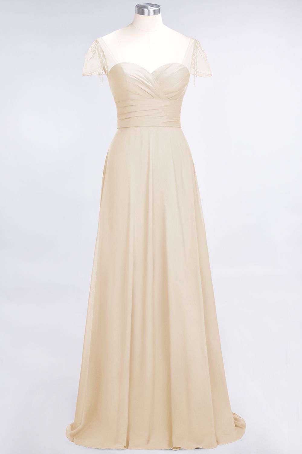 Chic Chiffon Sweetheart Cap-Sleeves Ruffle Bridesmaid dresses with Beadings - Fashionpara