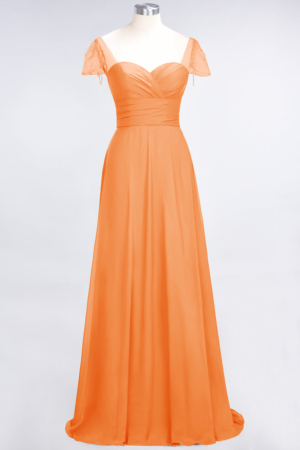 Chic Chiffon Sweetheart Cap-Sleeves Ruffle Bridesmaid dresses with Beadings - Fashionpara