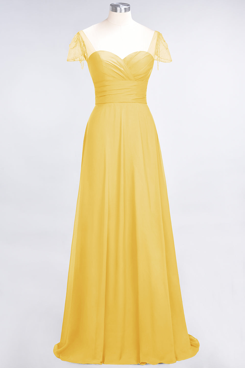 Chic Chiffon Sweetheart Cap-Sleeves Ruffle Bridesmaid dresses with Beadings - Fashionpara