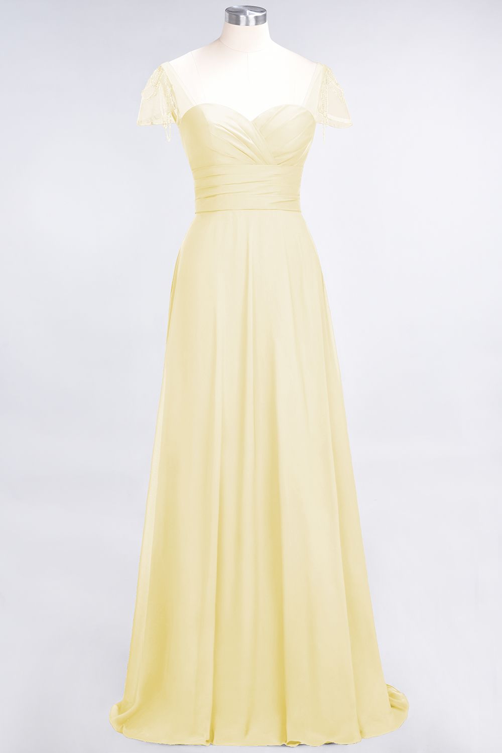 Chic Chiffon Sweetheart Cap-Sleeves Ruffle Bridesmaid dresses with Beadings - Fashionpara