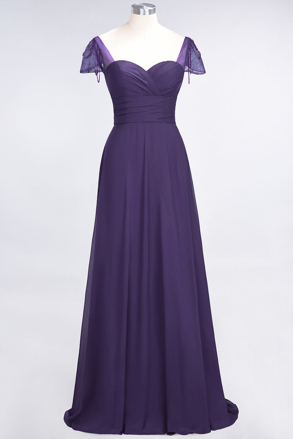Chic Chiffon Sweetheart Cap-Sleeves Ruffle Bridesmaid dresses with Beadings - Fashionpara