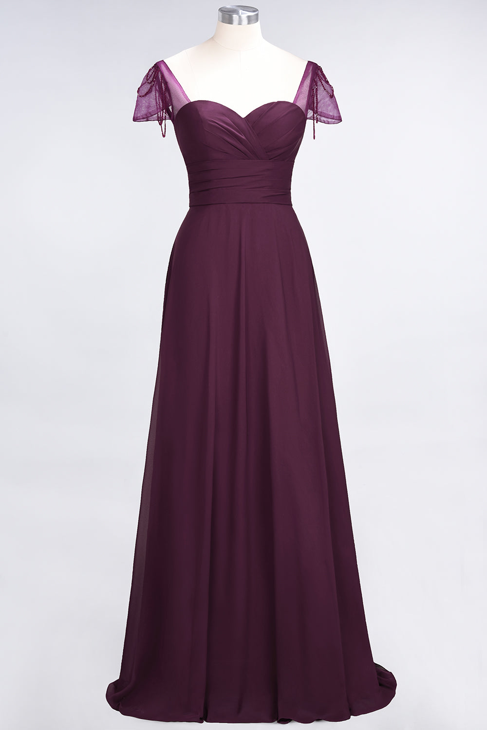 Chic Chiffon Sweetheart Cap-Sleeves Ruffle Bridesmaid dresses with Beadings - Fashionpara