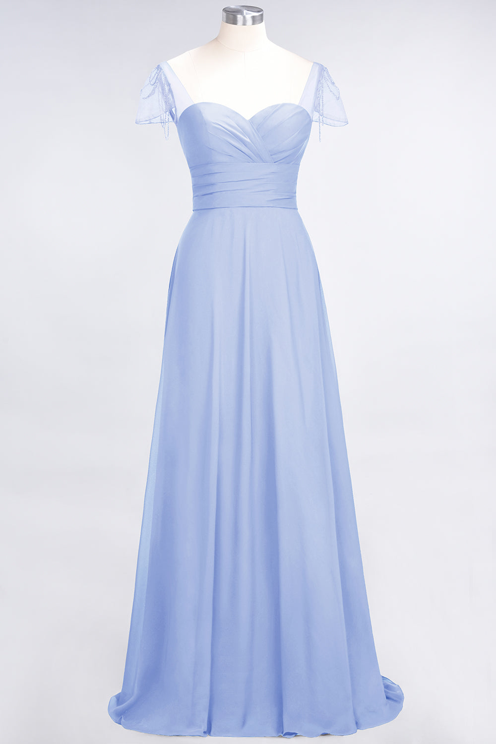 Chic Chiffon Sweetheart Cap-Sleeves Ruffle Bridesmaid dresses with Beadings - Fashionpara
