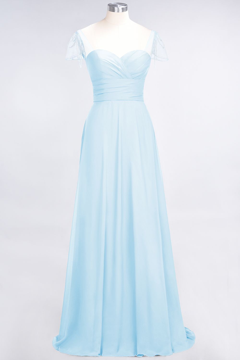 Chic Chiffon Sweetheart Cap-Sleeves Ruffle Bridesmaid dresses with Beadings - Fashionpara
