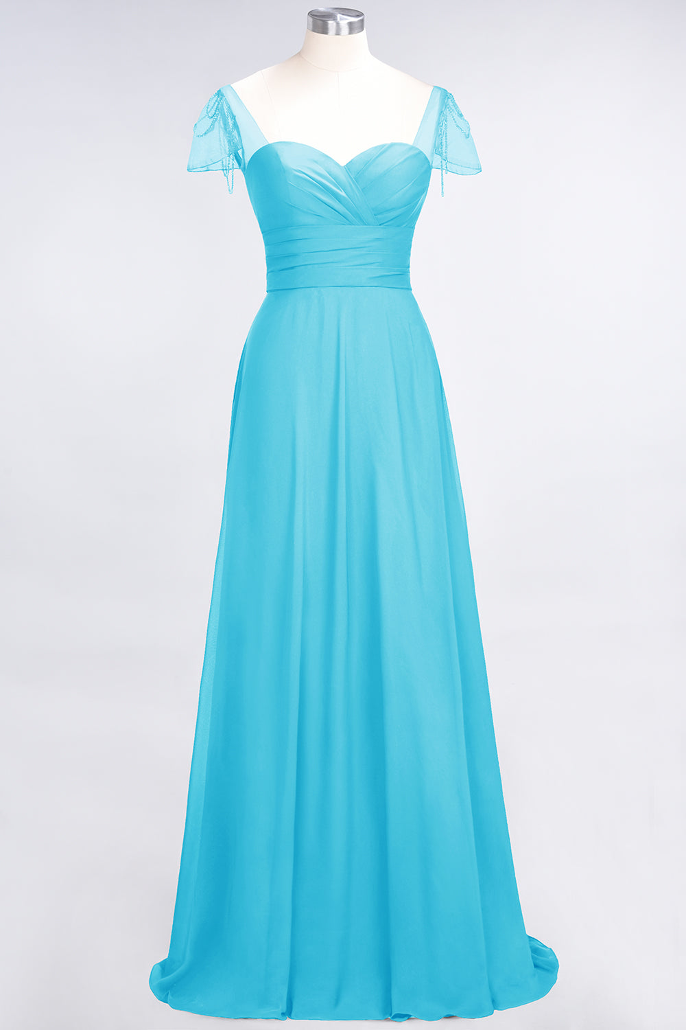 Chic Chiffon Sweetheart Cap-Sleeves Ruffle Bridesmaid dresses with Beadings - Fashionpara