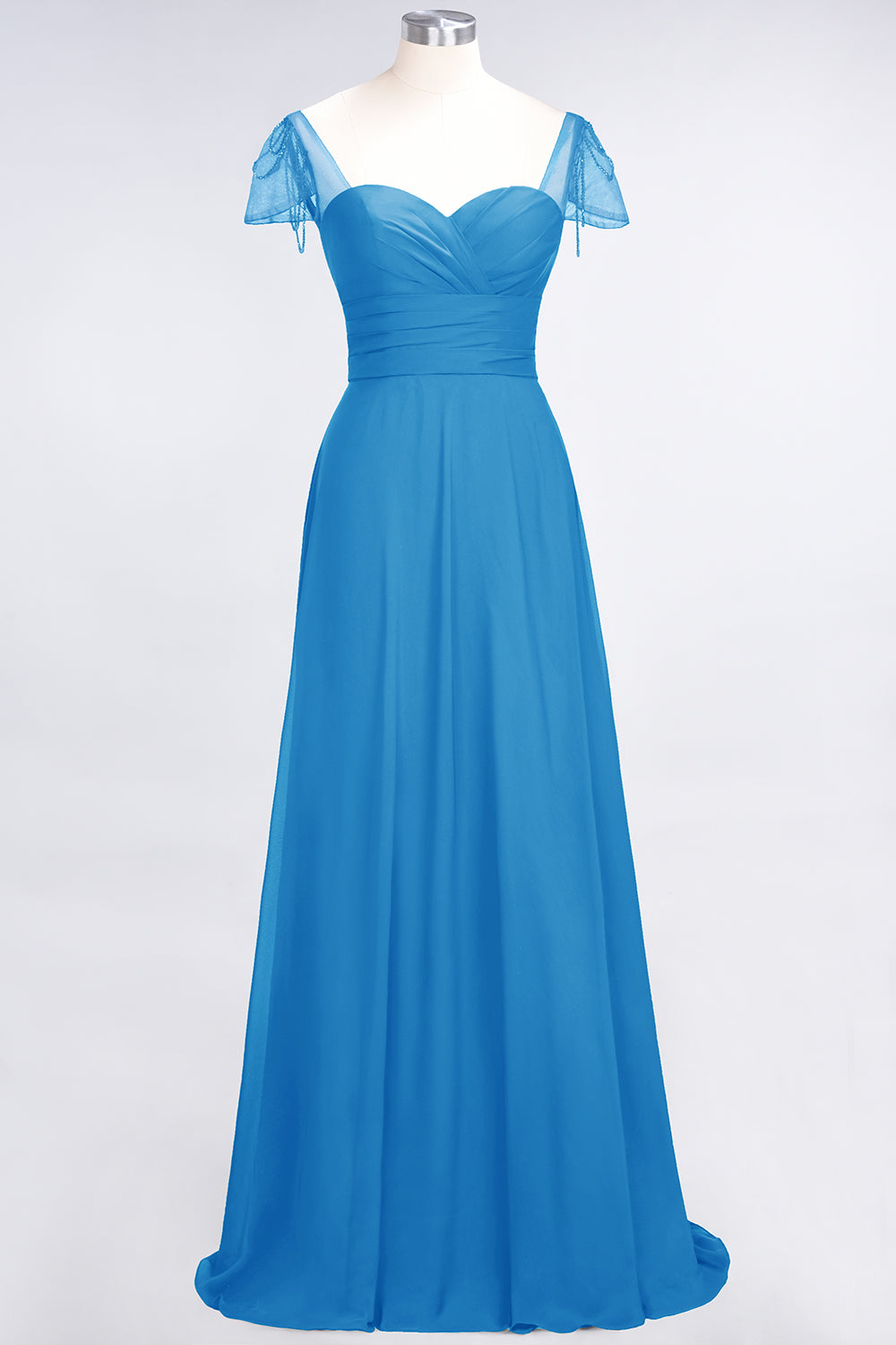 Chic Chiffon Sweetheart Cap-Sleeves Ruffle Bridesmaid dresses with Beadings - Fashionpara