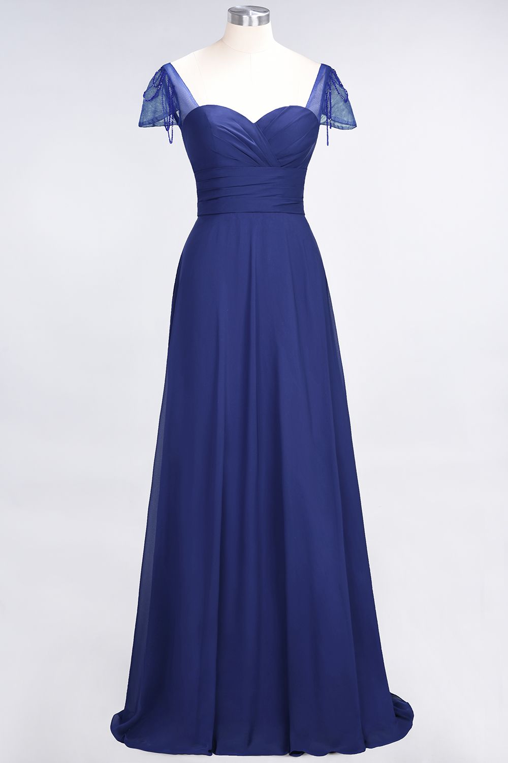 Chic Chiffon Sweetheart Cap-Sleeves Ruffle Bridesmaid dresses with Beadings - Fashionpara