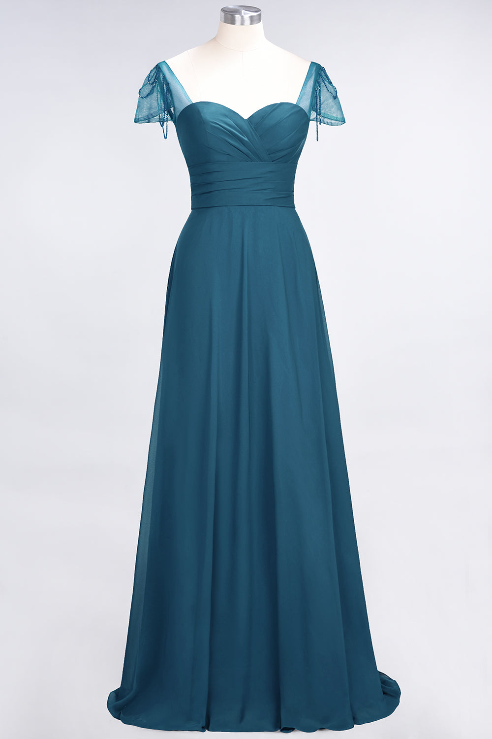 Chic Chiffon Sweetheart Cap-Sleeves Ruffle Bridesmaid dresses with Beadings - Fashionpara