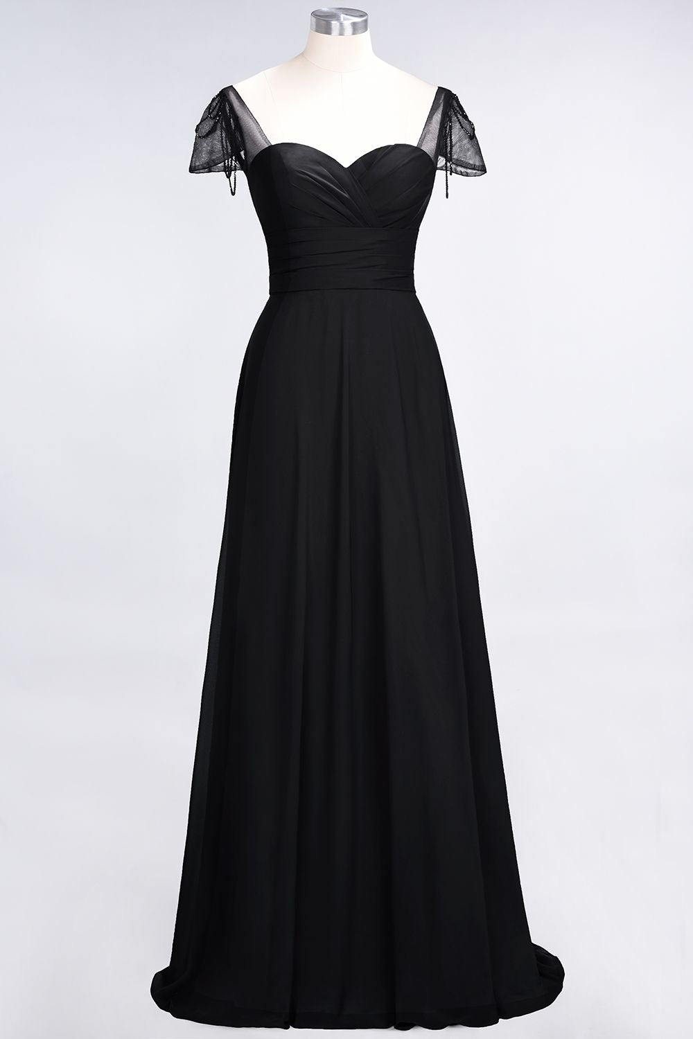 Chic Chiffon Sweetheart Cap-Sleeves Ruffle Bridesmaid dresses with Beadings