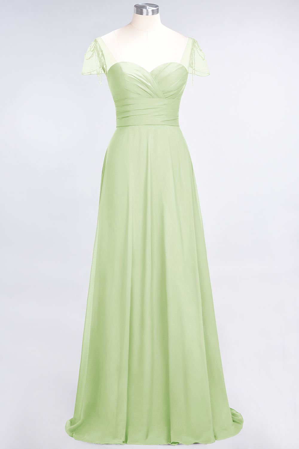 Chic Chiffon Sweetheart Cap-Sleeves Ruffle Bridesmaid dresses with Beadings