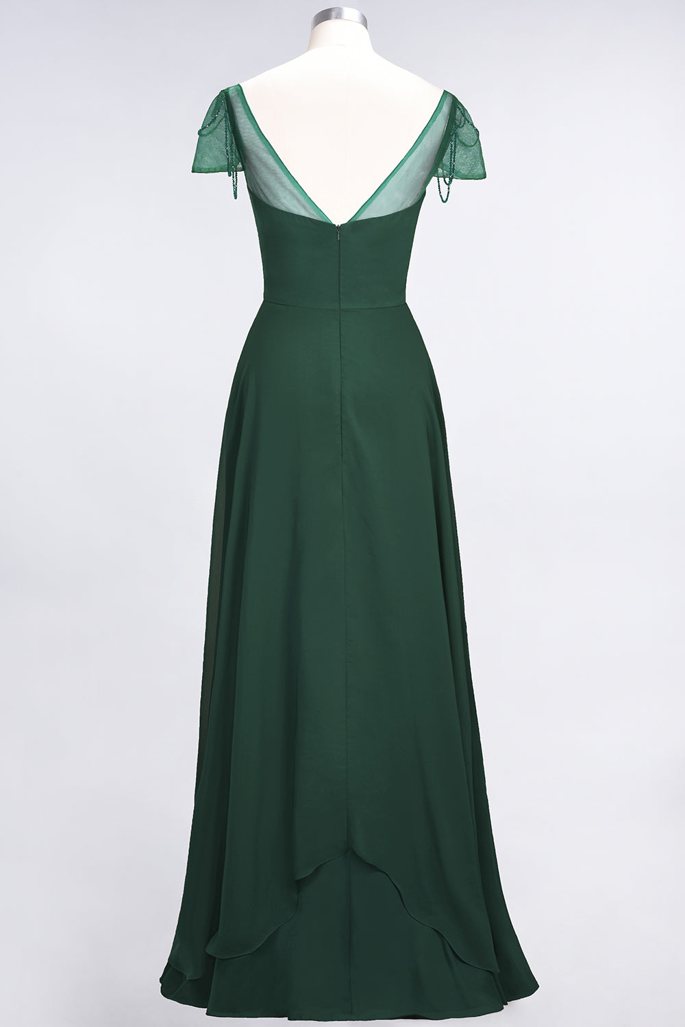 Chic Chiffon Sweetheart Cap-Sleeves Ruffle Bridesmaid dresses with Beadings