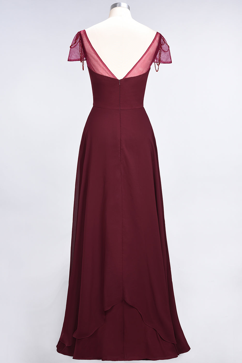 Chic Chiffon Sweetheart Cap-Sleeves Ruffle Bridesmaid dresses with Beadings