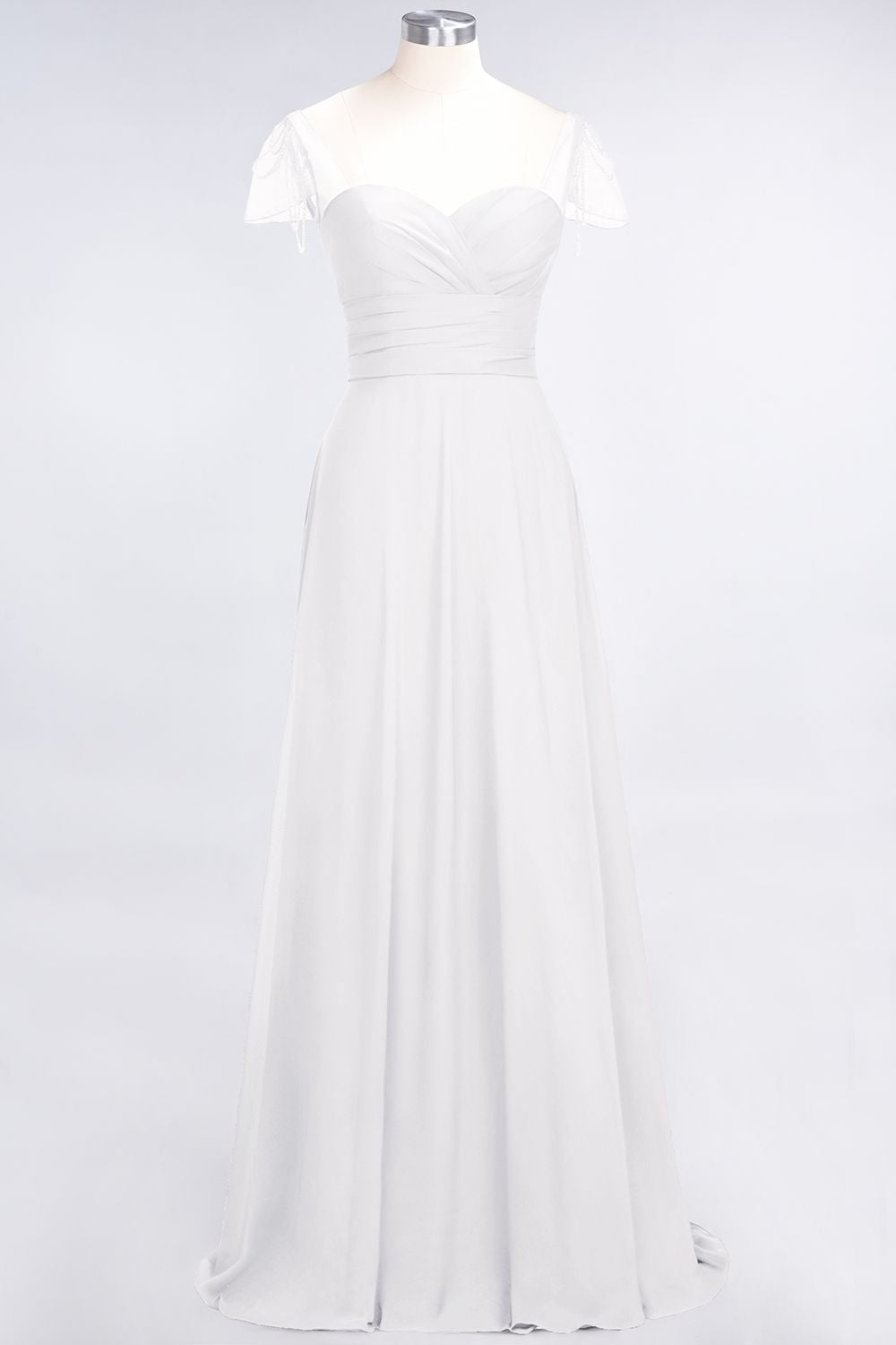 Chic Chiffon Sweetheart Cap-Sleeves Ruffle Bridesmaid dresses with Beadings - Fashionpara