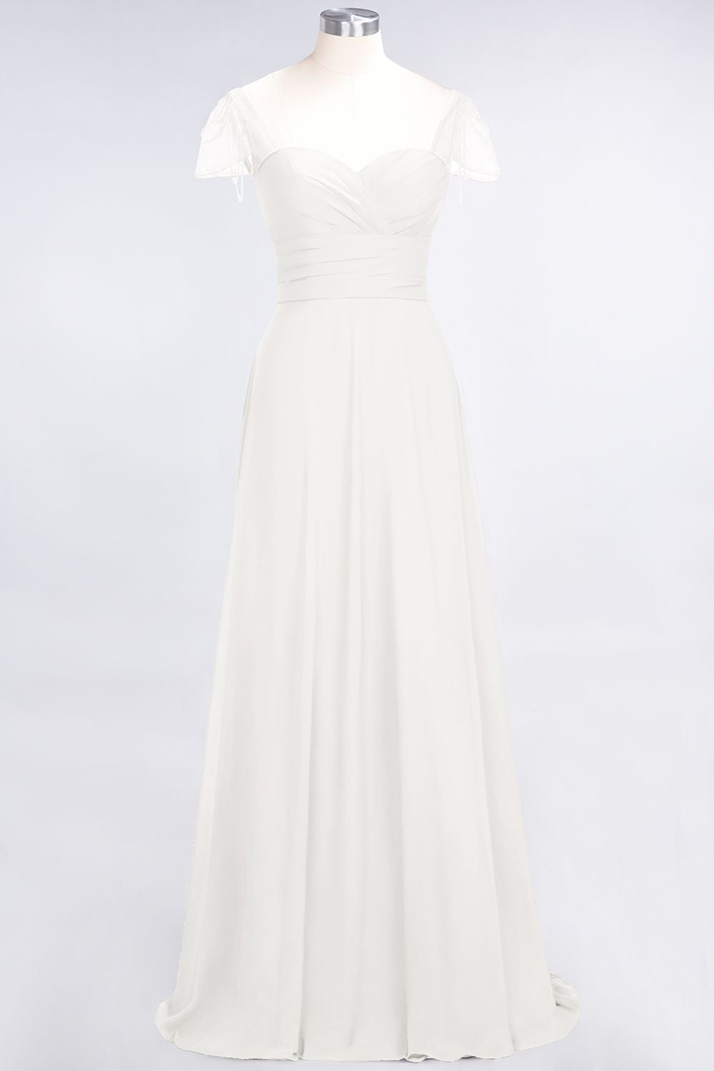 Chic Chiffon Sweetheart Cap-Sleeves Ruffle Bridesmaid dresses with Beadings - Fashionpara