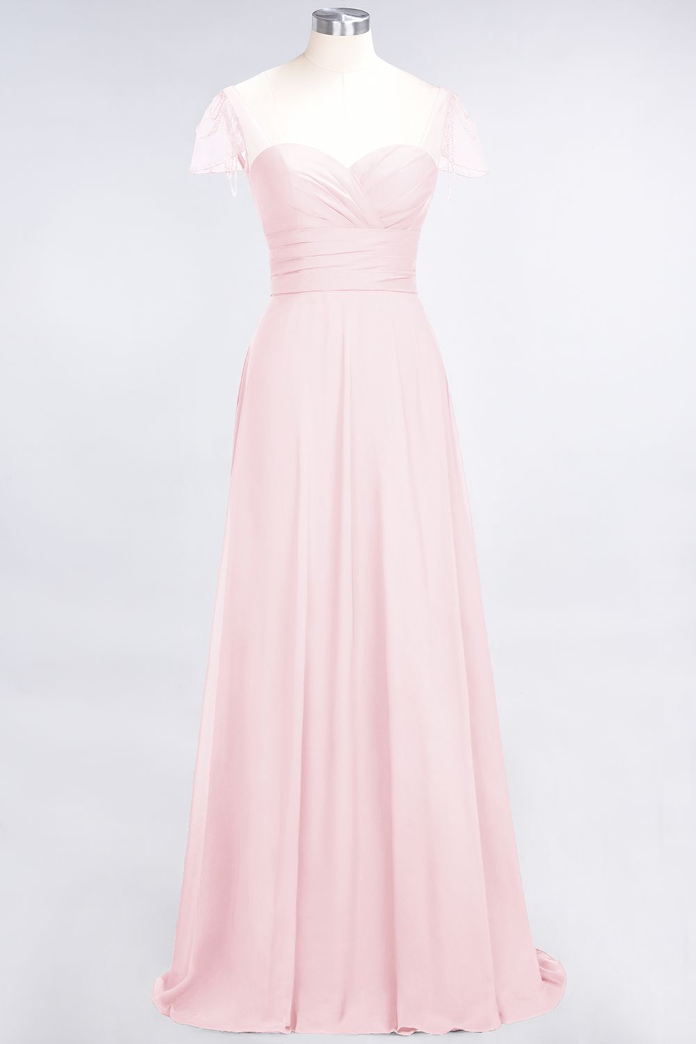 Chic Chiffon Sweetheart Cap-Sleeves Ruffle Bridesmaid dresses with Beadings - Fashionpara