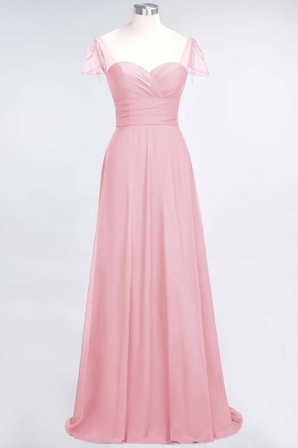 Chic Chiffon Sweetheart Cap-Sleeves Ruffle Bridesmaid dresses with Beadings - Fashionpara