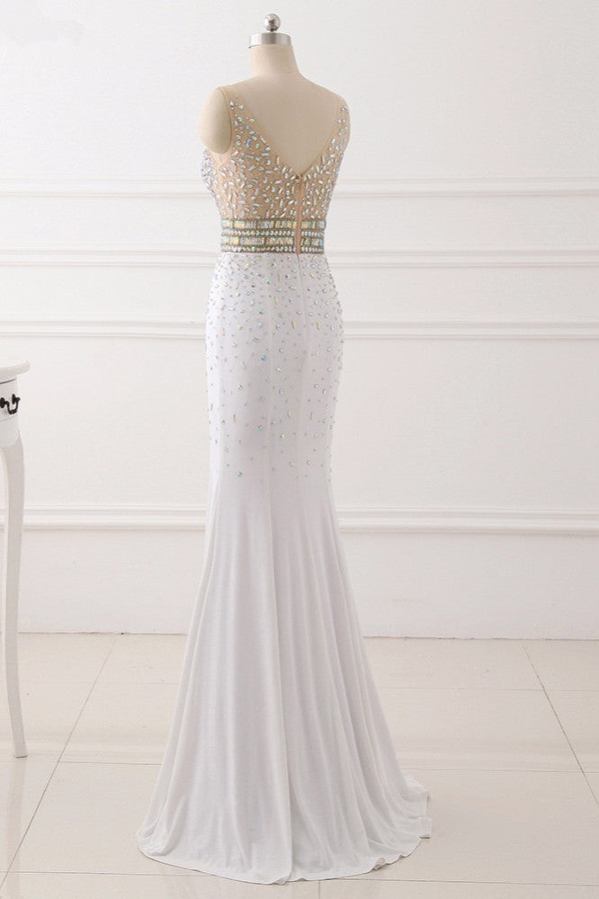 Chic Chiffon V-Neck Rhinestones Prom Dresses with Front Slit On Sale - Fashionpara