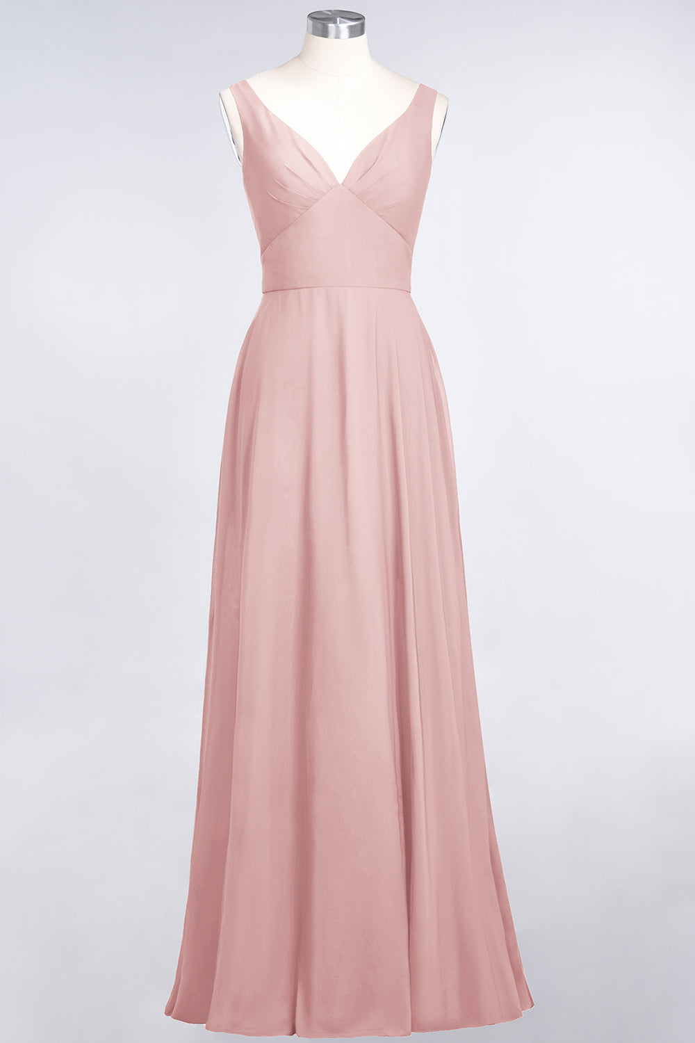 Chic Chiffon V-Neck Straps Ruffle Affordable Bridesmaid dresses with Open Back - Fashionpara