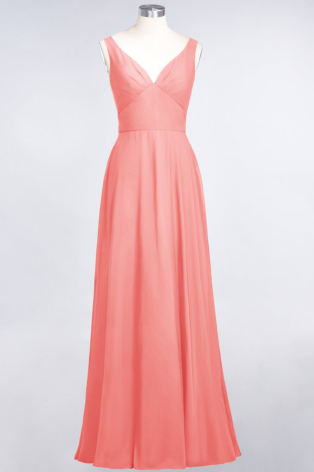 Chic Chiffon V-Neck Straps Ruffle Affordable Bridesmaid dresses with Open Back - Fashionpara