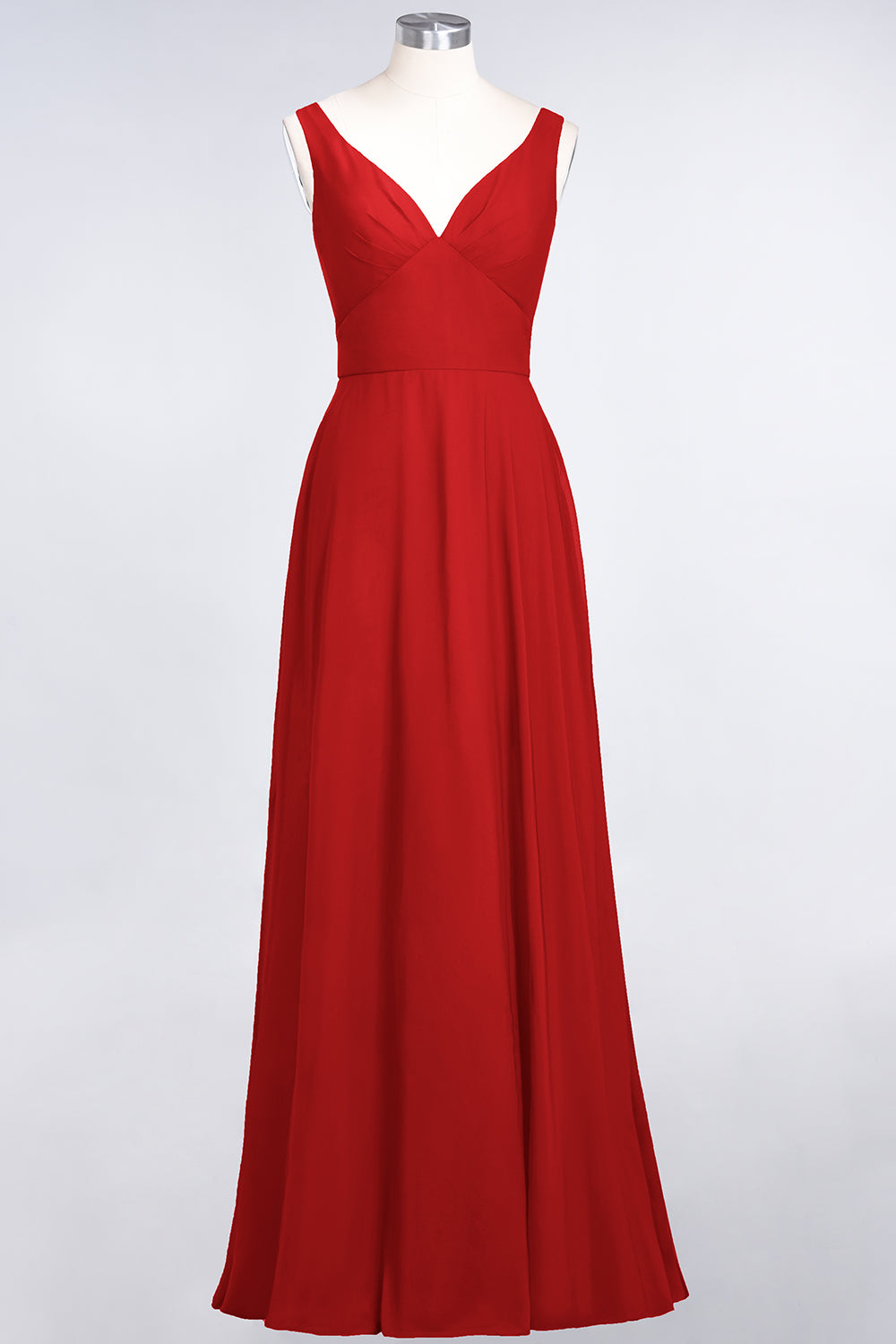 Chic Chiffon V-Neck Straps Ruffle Affordable Bridesmaid dresses with Open Back - Fashionpara