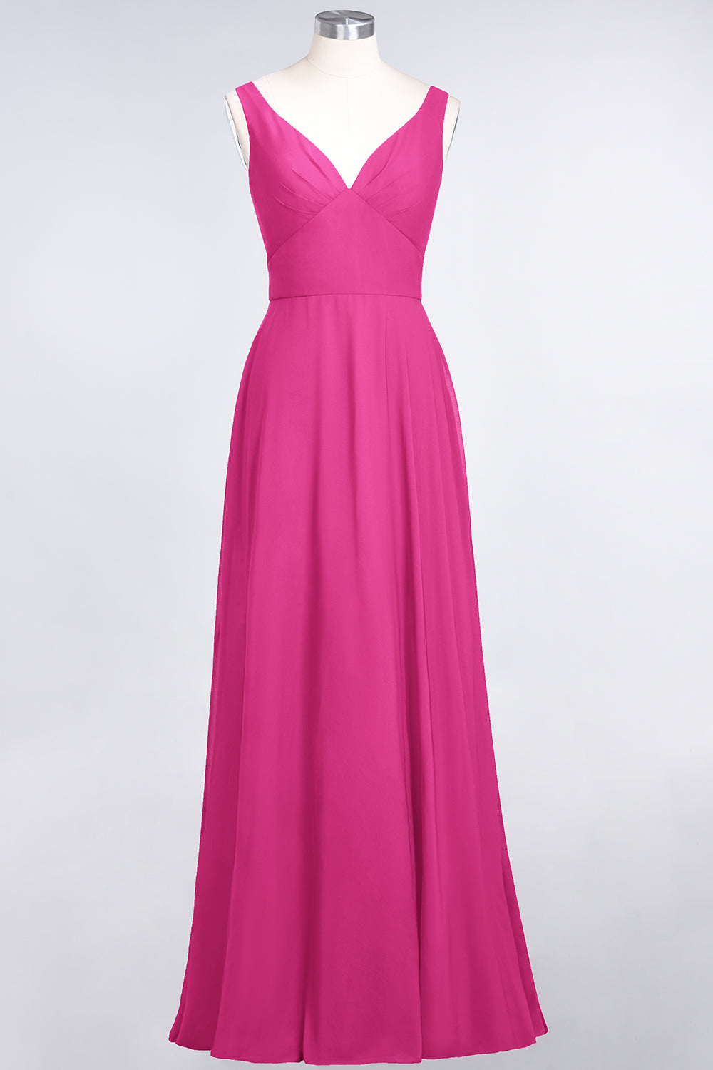Chic Chiffon V-Neck Straps Ruffle Affordable Bridesmaid dresses with Open Back - Fashionpara