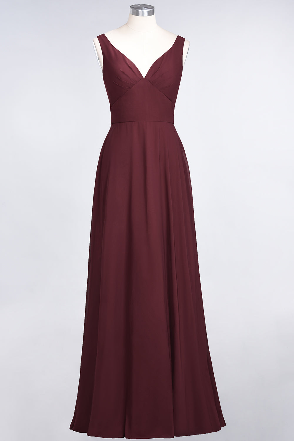 Chic Chiffon V-Neck Straps Ruffle Affordable Bridesmaid dresses with Open Back - Fashionpara